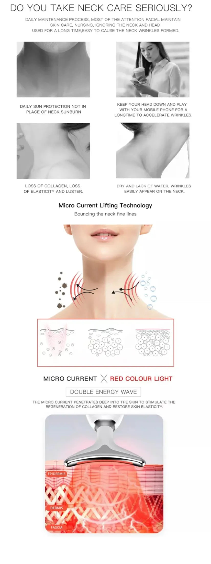 Neck Face Massager Skin Care Facial Massage Device with 3 Color Modes for Skin Rejuvenation Face Sculpting Tool for Double Chin