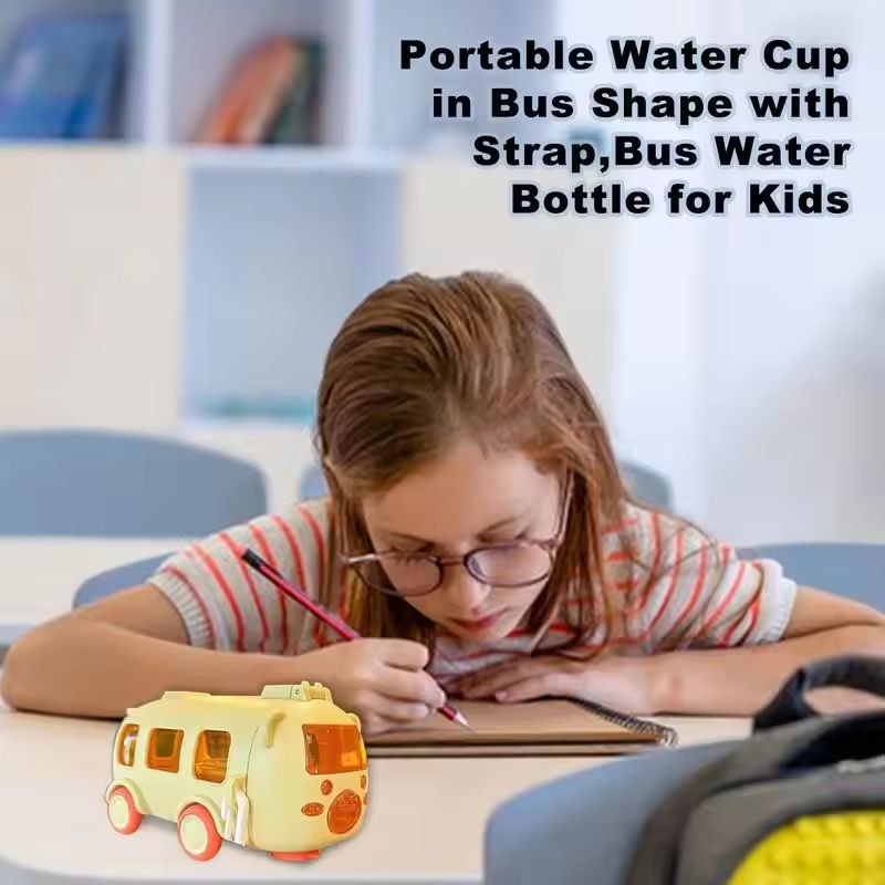 Bus Shape Water Bottle with Handle for Kids Toddler School Sports Camping