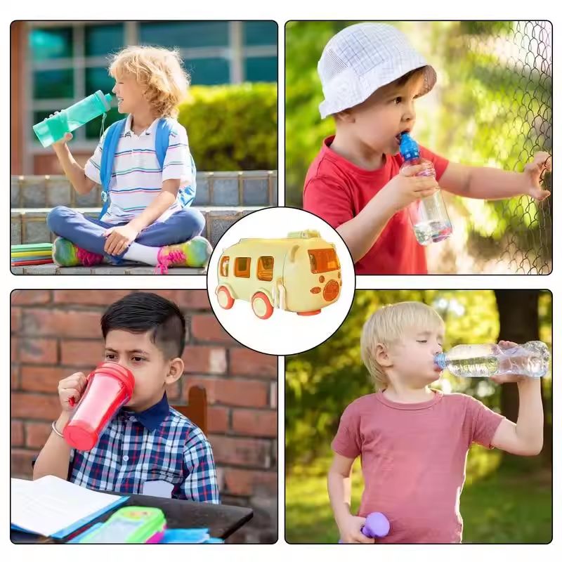 Bus Shape Water Bottle with Handle for Kids Toddler School Sports Camping